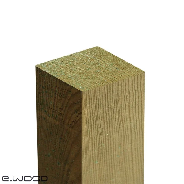 POTEAU BOIS PIN SYLVESTRE CLASSE 4 VERT - ANGLES ARRONDIS 115*115*3000 - Zoom img