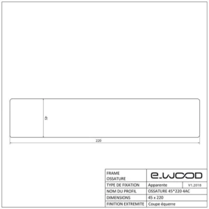 OSSATURE BOIS MASSIF RABOTÉ C24 DOUGLAS CLASSE 3.1 NATUREL - 45*220*5100 - Profil cotes img