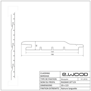 BARDAGE BOIS EPICÉA CLASSE 3.1 PEINT IVOIRE (SIROCCO) - RAGNAR 20*123*LONG.DISPONIBLE - Profil cotes img