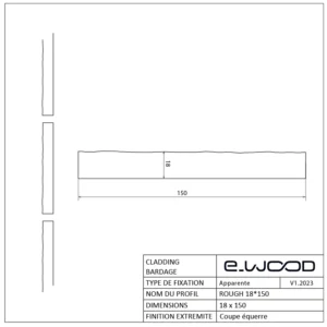 BARDAGE BOIS EPICÉA CLASSE 3.1 PEINT NOIR INTENSE BLACK - ROUGH 18*150*LONG.DISPONIBLE - Profil cotes img