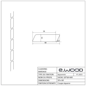 BARDAGE BOIS EPICÉA THERMO CLASSE 3.2 - SVEN1 18*68*LONG.DISPONIBLE - Profil cotes img
