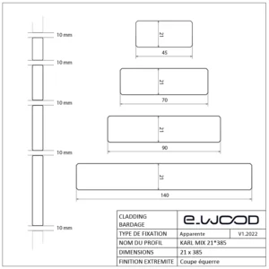 BARDAGE BOIS DOUGLAS PURGÉ D'AUBIER CLASSE 3.2 NATUREL - KARL MIX 21*385*LONG.DISPONIBLE - Profil cotes img