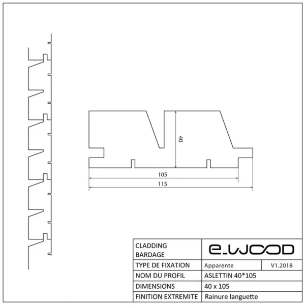 BARDAGE BOIS DOUGLAS CLASSE 3.2 BRUN - ASLETTIN 40*105*LONG.DISPONIBLE - Profil cotes img