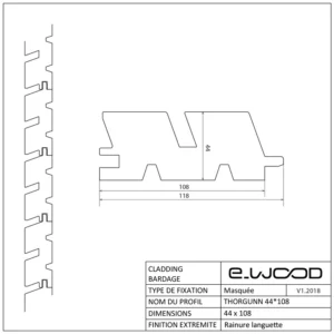 BARDAGE BOIS DOUGLAS CLASSE 3.2 BRUN - THORGUNN 40*105*LONG.DISPONIBLE - Profil cotes img