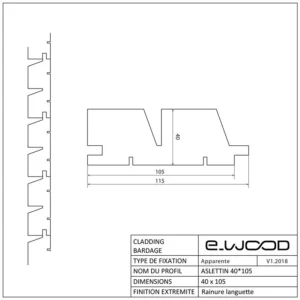 BARDAGE BOIS DOUGLAS CLASSE 3.2 GRIS PRÉ VIEILLI - ASLETTIN 40*105*LONG.DISPONIBLE - Profil cotes img