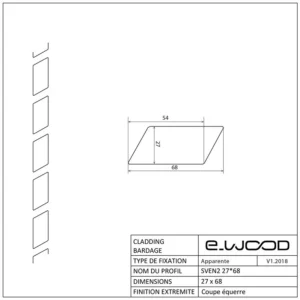 BARDAGE BOIS DOUGLAS CLASSE 3.1 GRIS INTEMPOREL - SVEN2 27*68*LONG.DISPONIBLE - Profil cotes img