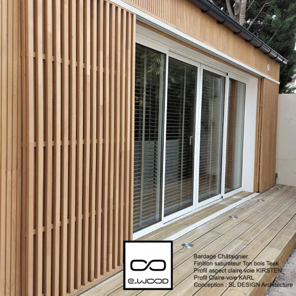 BARDAGE BOIS CHÂTAIGNIER ABOUTÉ CLASSE 4 NATUREL - KARL 21*90*LONG.DISPONIBLE - Ambiance2 img