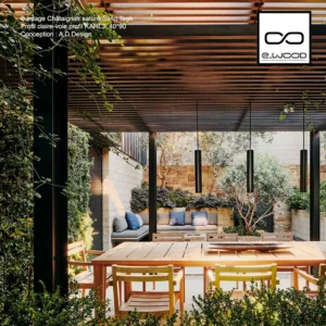 BARDAGE BOIS CHÂTAIGNIER ABOUTÉ CLASSE 4 SATURÉ TON BOIS TEAK - KARL2 40*70*3000 - Ambiance2 img