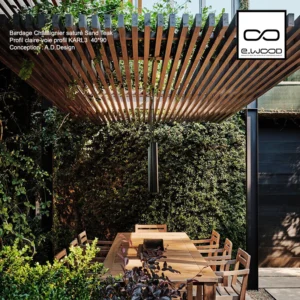 BARDAGE BOIS CHÂTAIGNIER ABOUTÉ CLASSE 4 SATURÉ TON BOIS TEAK - KARL2 40*70*3000 - Ambiance1 img