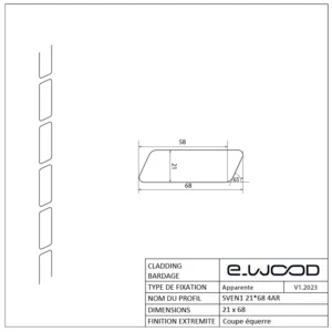 BARDAGE BOIS CHÊNE ABOUTÉ CLASSE 4 NATUREL - SVEN1 21*68*3000 - Profil cotes img