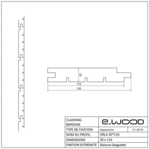 BARDAGE BOIS CHÊNE ABOUTÉ CLASSE 4 NATUREL - ORLA 21*110*3000 - Profil cotes img