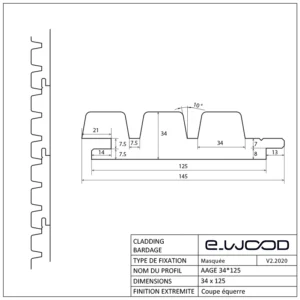 BARDAGE BOIS CHÊNE ABOUTÉ CLASSE 4 NATUREL - AAGE 34*125*3000 - Profil cotes img