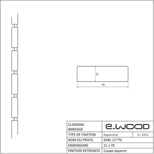 BARDAGE BOIS MÉLÈZE CLASSE 3.2 NATUREL - KARL 21*70*LONG.DISPONIBLE - Profil cotes img