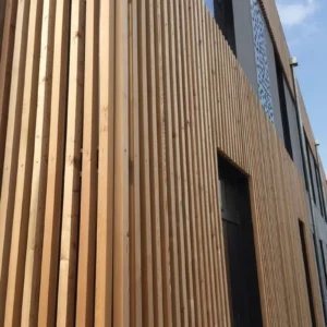 BARDAGE BOIS MÉLÈZE CLASSE 3.2 NATUREL - KARL1 40*40*LONG.DISPONIBLE - Ambiance2 img