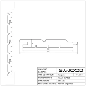 BARDAGE BOIS MÉLÈZE CHOIX B CLASSE 3.2 SATURÉ TON BOIS MIEL (HONEY) - ASLOG 27*125*3860 - Profil cotes img