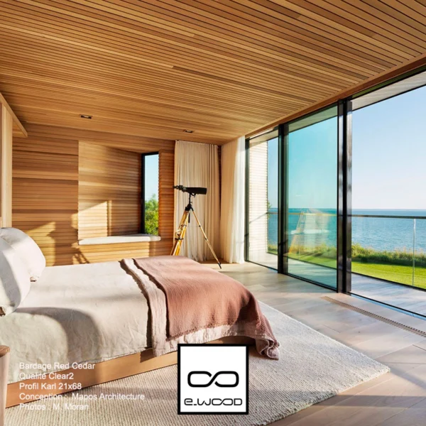 BARDAGE BOIS WESTERN RED CEDAR CLEAR 2 CLASSE 3.2 NATUREL - KARL 21*68*LONG.DISPONIBLE - Ambiance2 img