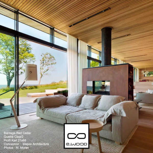 BARDAGE BOIS WESTERN RED CEDAR CLEAR 2 CLASSE 3.2 NATUREL - KARL 21*68*LONG.DISPONIBLE - Ambiance3 img