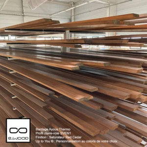 BARDAGE BOIS AYOUS THERMO CLASSE 3.2 SATURÉ TON BOIS AMBRÉ (MIEL HONEY) - SVEN1 18*68*LONG.DISPONIBLE - Ambiance5 img