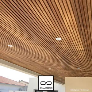 BARDAGE BOIS AYOUS THERMO CLASSE 3.2 SATURÉ TON BOIS TEAK - KIRSTEN 21*125*LONG.DISPONIBLE - Ambiance1 img