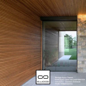 PAREMENT MURAL BOIS AYOUS THERMO CLASSE 3.2 SATURÉ TON BOIS IPÉ - KIRSTEN 21*125*LONG.DISPONIBLE - Ambiance2 img