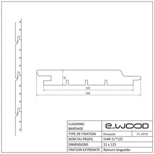 BARDAGE BOIS FRAKÉ THERMO CLASSE 3.2 - IVAR 21*125*LONG.DISPONIBLE - Profil cotes img