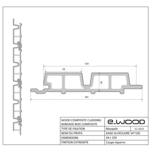 BARDAGE E-WOOD® BOIS COMPOSITE EXCELLENCE BROSSÉ GRIS SILVER - AAGE2 34*150*LONG.DISPONIBLE - Profil cotes img
