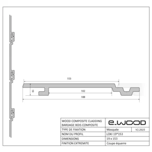 BARDAGE E-WOOD® BOIS COMPOSITE EXCELLENCE BROSSÉ TON BOIS RED CEDAR - LOKI 19*153*LONG.DISPONIBLE - Profil cotes img