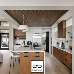 BARDAGE E-WOOD® BOIS COMPOSITE EXCELLENCE BROSSÉ TON BOIS TEAK SUR FOND NOIR - AAGE 34*185*3500 - Ambiance4 img