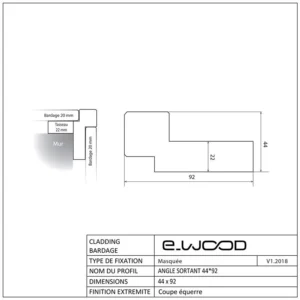 ACCESSOIRES BARDAGE BOIS EPICÉA CLASSE 3.1 VERT - ANGLE SORTANT 44*92*2700 - Profil cotes img
