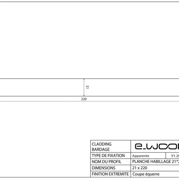 ACCESSOIRES BARDAGE BOIS EPICÉA CLASSE 3.1 PEINT GRIS BEIGE - PLANCHE HABILLAGE 21*220*2700 - Profil cotes img