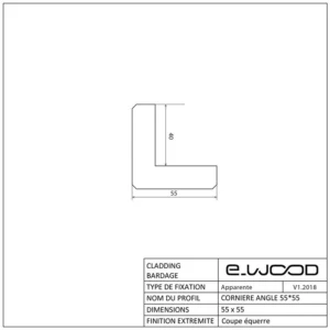 ACCESSOIRES BARDAGE BOIS EPICÉA CLASSE 3.1 PEINT GRIS LUMIÈRE - CORNIERE ANGLE 55*55*3000 - Profil cotes img