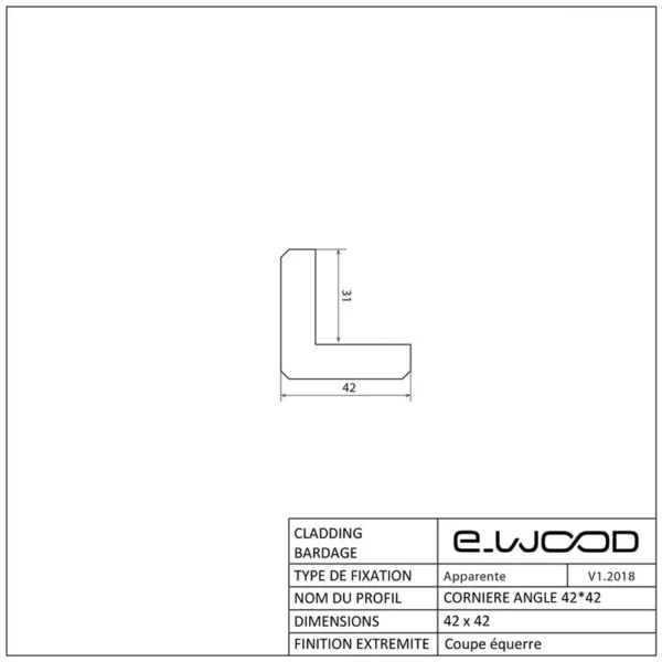 ACCESSOIRES BARDAGE BOIS PIN SYLVESTRE THERMO CLASSE 3.2 - CORNIERE ANGLE 43*43*3000 - Profil cotes img