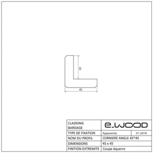 ACCESSOIRES BARDAGE BOIS CHÂTAIGNIER ABOUTÉ CLASSE 4 SATURÉ TON BOIS CLAIR (MÉLÈZE) - CORNIERE ANGLE 45*45*3000 - Profil cotes img