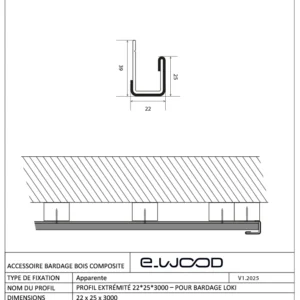 ACCESSOIRE BARDAGE E-WOOD® BOIS COMPOSITE EXCELLENCE BROSSÉ TON BOIS RED CEDAR - PROFIL EXTRÉMITÉ LOKI 22*25*3000 - Profil cotes img