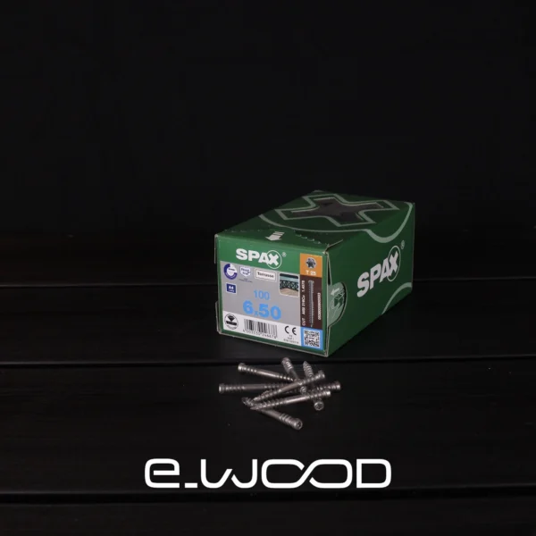 INOX A4 - VIS TERRASSE EN BOIS DURS 6 X 50 MM FILETAGE DE FIXATION TÊTE RÉDUITE CYLINDRIQUE T25 POINTE CUT INOX A4 SPAX® BOITE DE 100 VIS. 6*50 - Packshot1 img