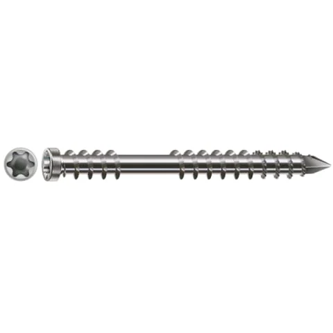 INOX A4 - VIS TERRASSE EN BOIS DURS 6 X 60 MM FILETAGE DE FIXATION TÊTE RÉDUITE CYLINDRIQUE T25 POINTE CUT INOX A4 SPAX® BOITE DE 100 VIS. 6*60 - Packshot1 img