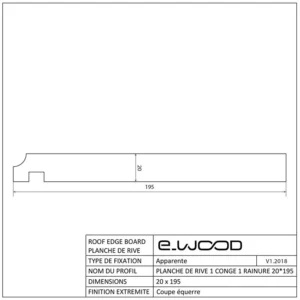 PLANCHE DE RIVE BOIS EPICÉA NATUREL - 1 CONGÉ 1 RAINURE 20*195*LONG.DISPONIBLE - Profil cotes img