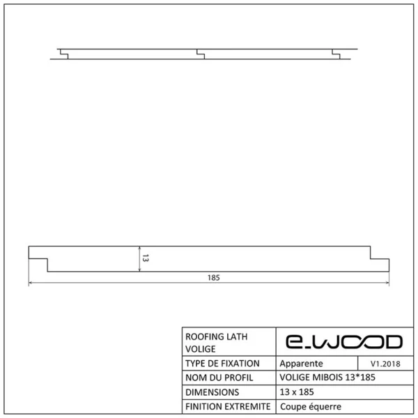 VOLIGE MI-BOIS JOINTIF EPICÉA CLASSE 2 INCOLORE - 13*185*LONG.DISPONIBLE - Profil cotes img