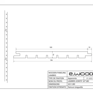 LAMBRIS BOIS EPICÉA PEINT BLANC PUR - BROSSÉ JOINTIF 16*180*2370 - Profil cotes img