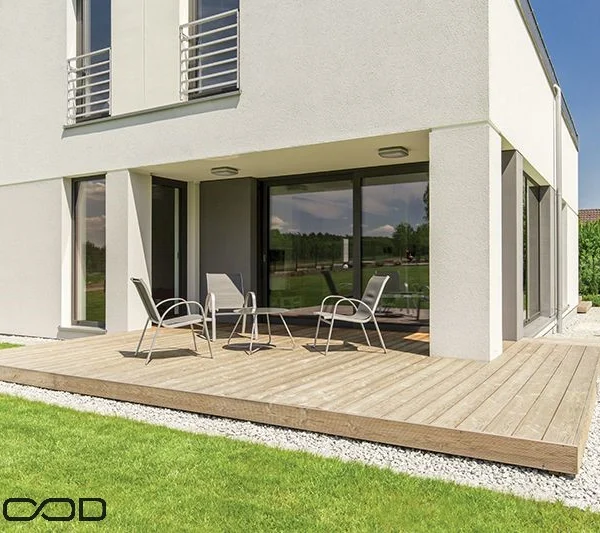 TERRASSE BOIS PIN SYLVESTRE CLASSE 4 BRUN - 1 FACE RAINURÉE 1 FACE LISSE 27*145*LONG.DISPONIBLE - Ambiance2 img