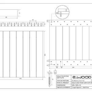 DALLE LISSE BOIS CHÂTAIGNIER CLASSE 4 NATUREL - DALLE SUR PLOTS 42*500*500 - Profil cotes img