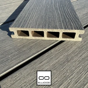 TERRASSE E-WOOD® BOIS COMPOSITE ALVÉOLAIRE STRUCTURÉ ET BROSSÉ GRIS SILVER - CLIP 25*140*2800 - Zoom img