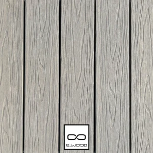 TERRASSE E-WOOD® BOIS COMPOSITE ALVÉOLAIRE STRUCTURÉ ET BROSSÉ GRIS ANTIQUE - CLIP 25*140*2800