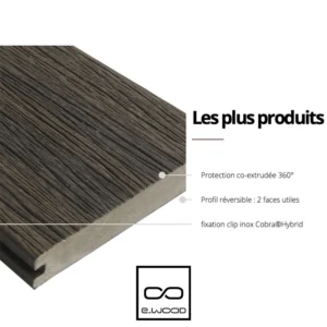 TERRASSE FIBERDECK® BOIS COMPOSITE PLEIN ASPECT VIEUX BOIS ET BROSSÉ TON BOIS WENGÉ - CLIP 23*210*4000 - Ambiance4 img