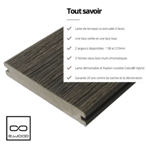 TERRASSE FIBERDECK® BOIS COMPOSITE PLEIN ASPECT VIEUX BOIS ET BROSSÉ TON BOIS WENGÉ - CLIP 23*210*4000 - Ambiance5 img