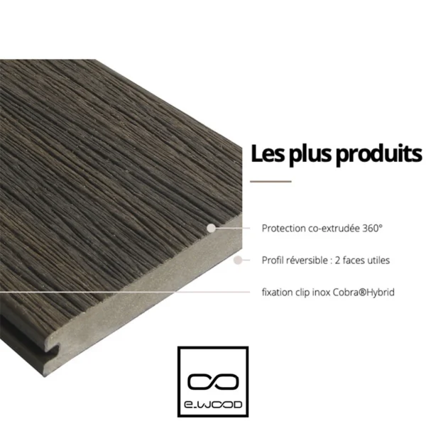TERRASSE FIBERDECK® BOIS COMPOSITE PLEIN ASPECT VIEUX BOIS ET BROSSÉ TON BOIS WENGÉ - CLIP 23*210*4000 - Ambiance4 img