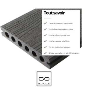 TERRASSE E-WOOD® BOIS COMPOSITE SEMI PLEIN STRUCTURÉ ET BROSSÉ GRIS SILVER - CLIP 23*210*4000 - Ambiance5 img