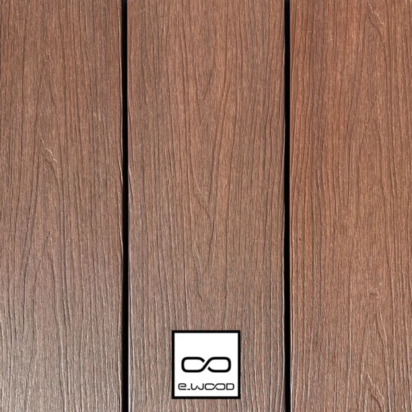TERRASSE E-WOOD® BOIS COMPOSITE SEMI PLEIN STRUCTURÉ ET BROSSÉ TON BOIS IPÉ - CLIP 23*210*4000 - Packshot2 img