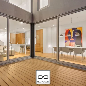 TERRASSE E-WOOD® BOIS COMPOSITE EXCELLENCE STRUCTURÉ ET BROSSÉ TON BOIS RED CEDAR - CLIP 23*138*4000 - Ambiance1 img