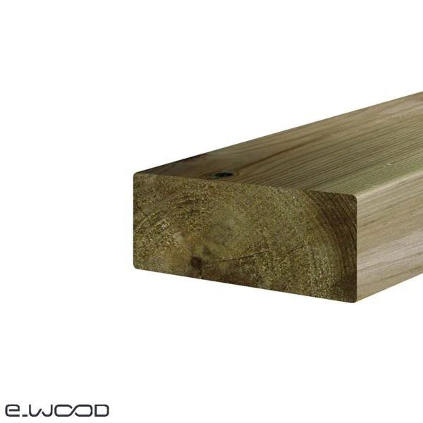OSSATURE TERRASSE BOIS PIN SYLVESTRE CLASSE 4 VERT - ANGLES ARRONDIS 70*145*LONG.DISPONIBLE - Zoom img